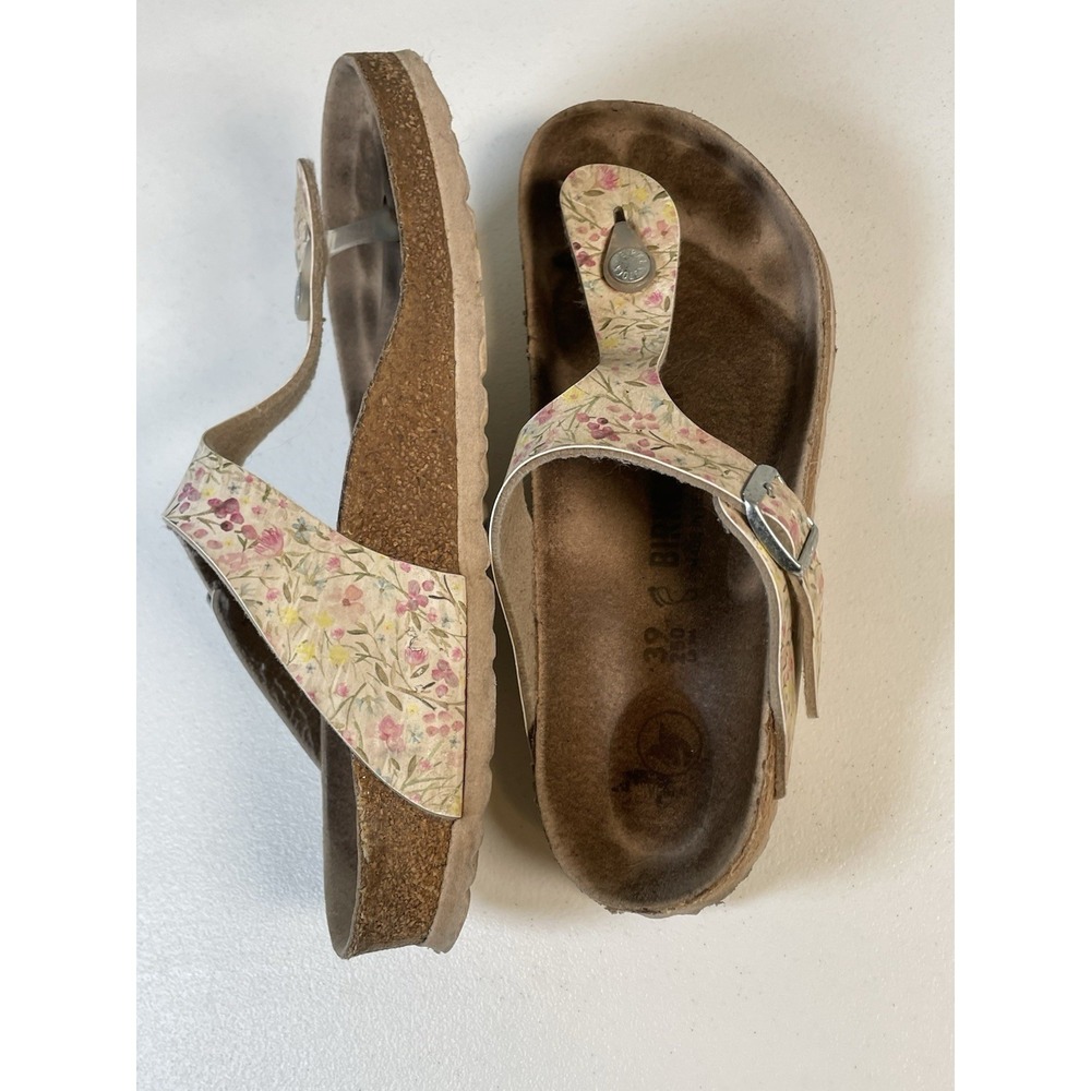 Birkenstock Gizeh Floral Thong Sandals Women's 39 8.5 Shoes Buckle Retro Pink - Picture 8 of 10